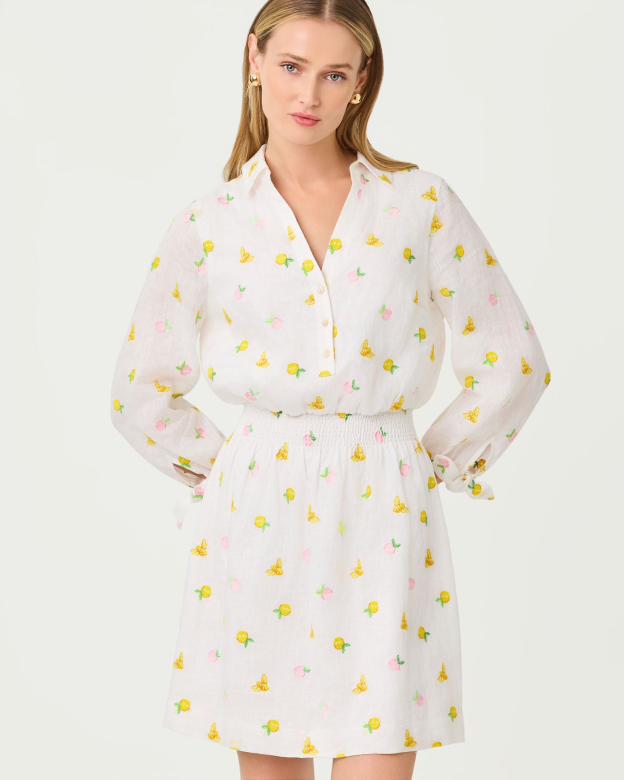 Abralynn Linen Shirtdress In Lemon Bee