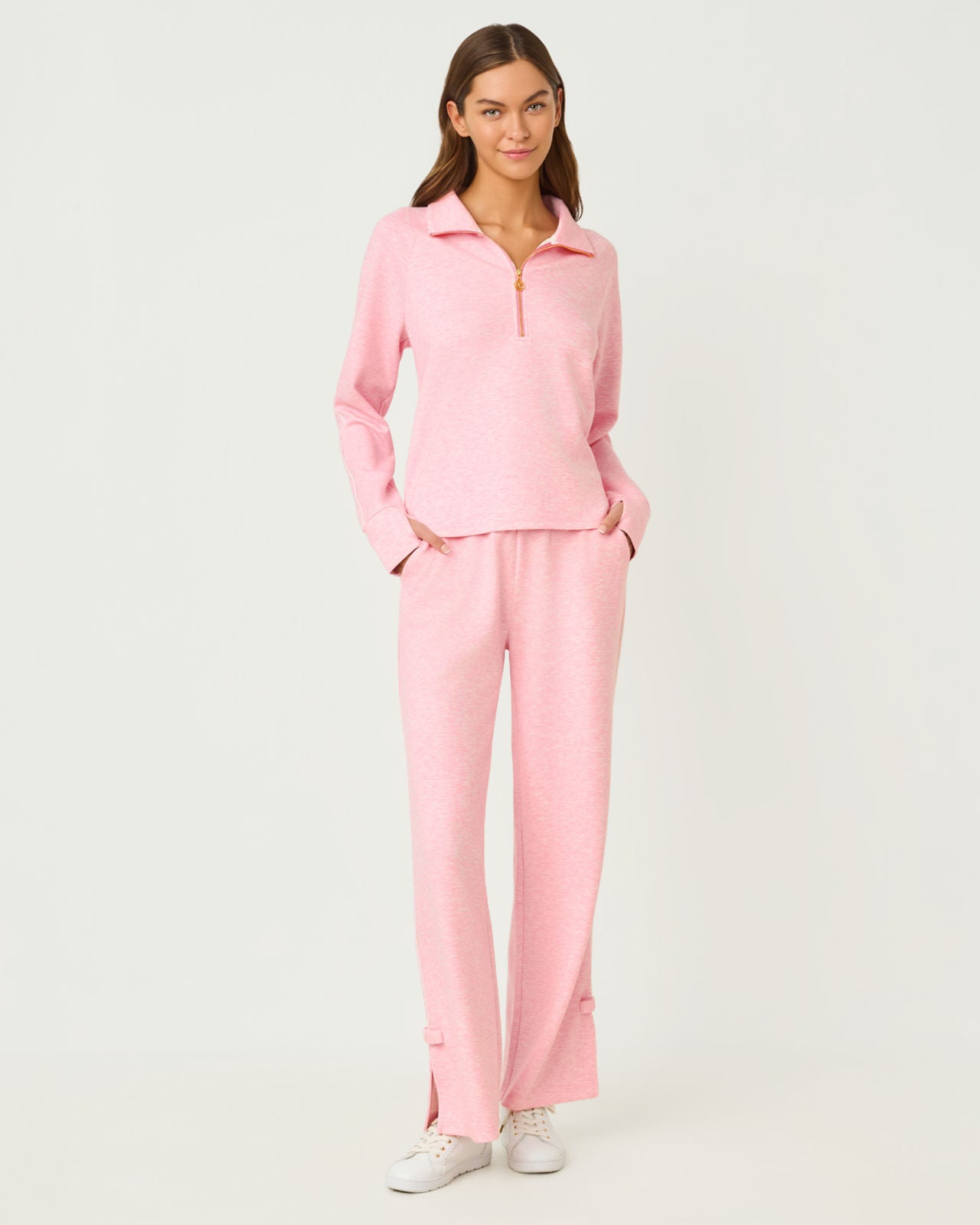 Dylana Bow Track Pant UPF 50+ In Heathered Conch Shell Pink