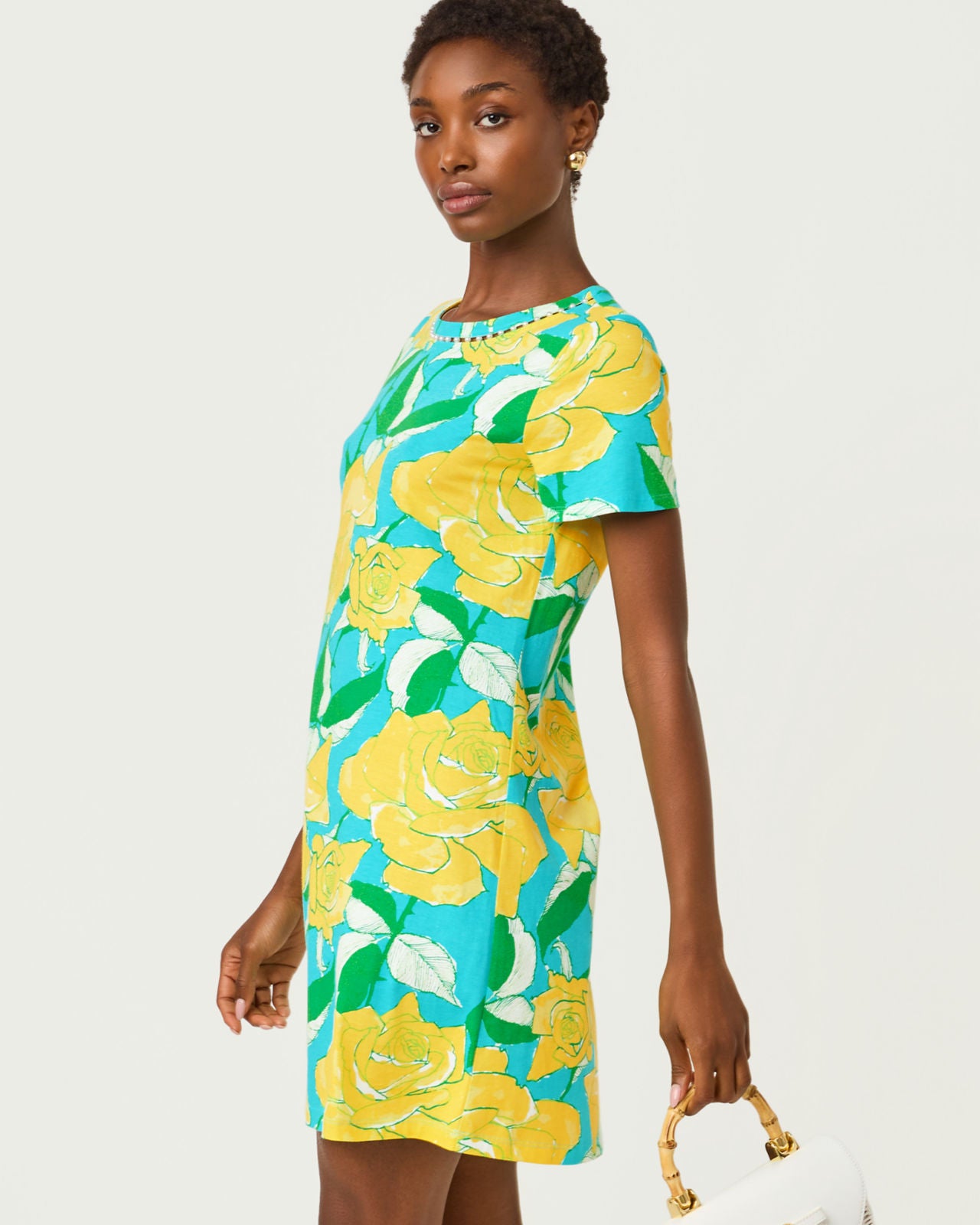 Cody Short Sleeve Dress In Blue Curacao Rose Bud