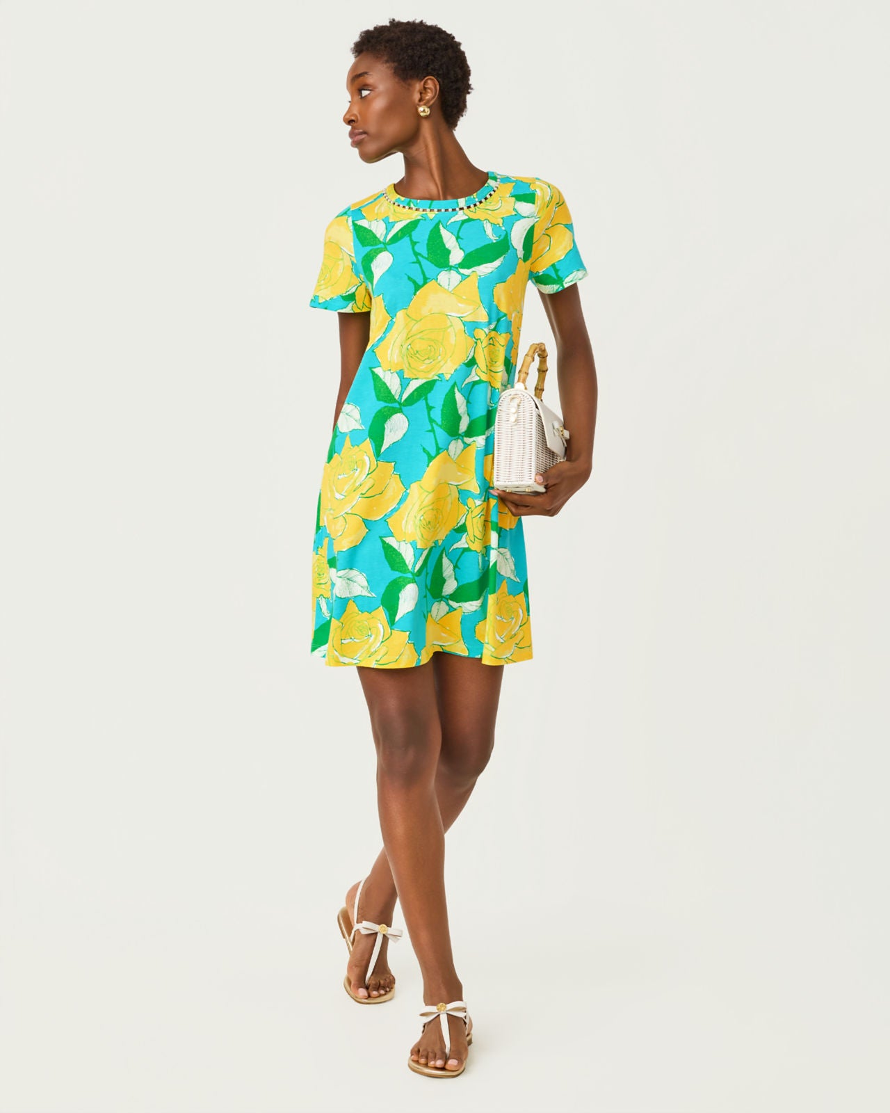 Cody Short Sleeve Dress In Blue Curacao Rose Bud