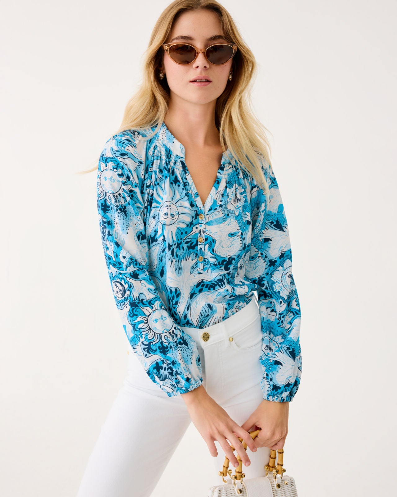 Elsa Top In Bellevue Blue Lilly Gulls