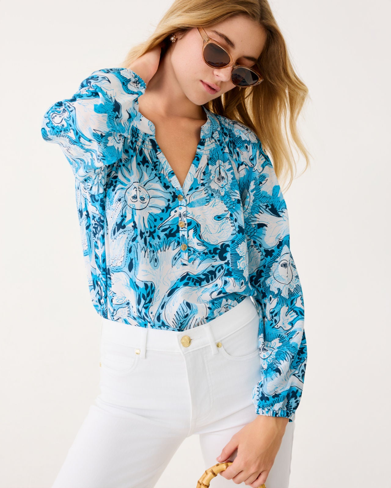 Elsa Top In Bellevue Blue Lilly Gulls