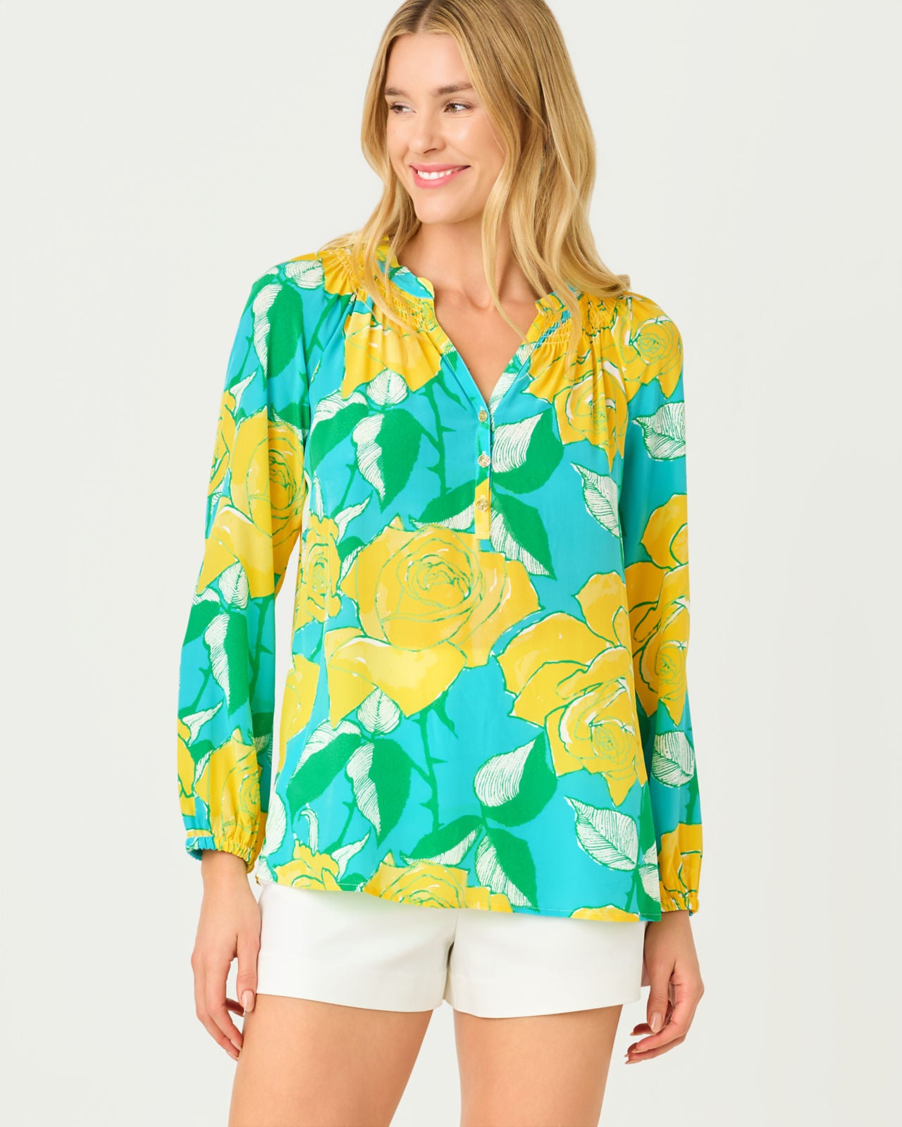 Elsa Top In Blue Curacao Rose Bud