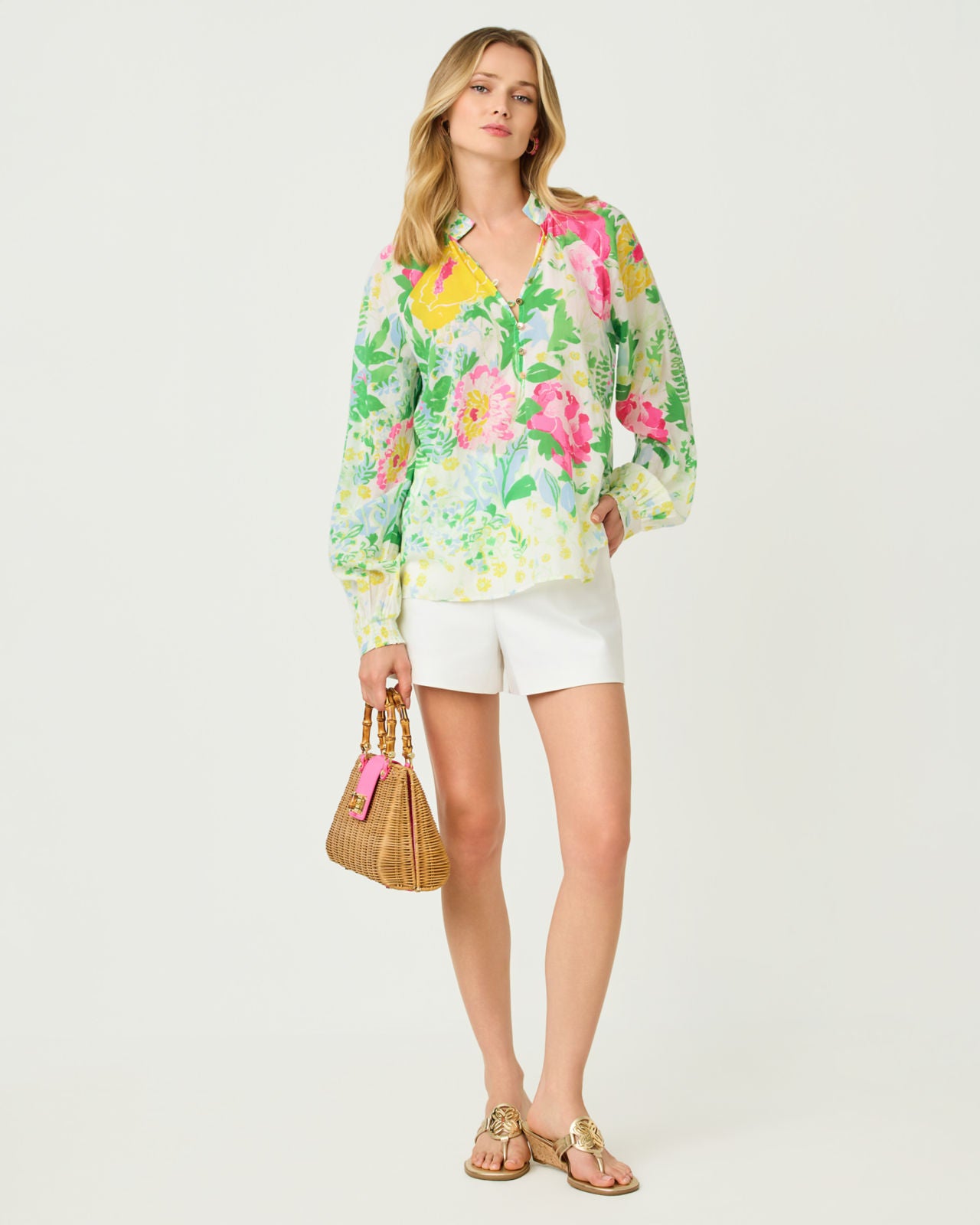 Renisha Long Sleeve Top In Multi Poppy Party