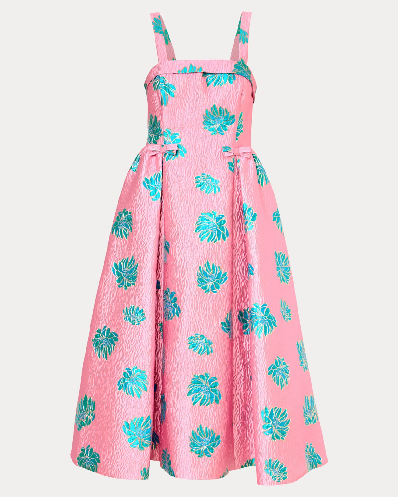 Rissy Midi Dress In Conch Shell Pink Jungle Flower Brocade