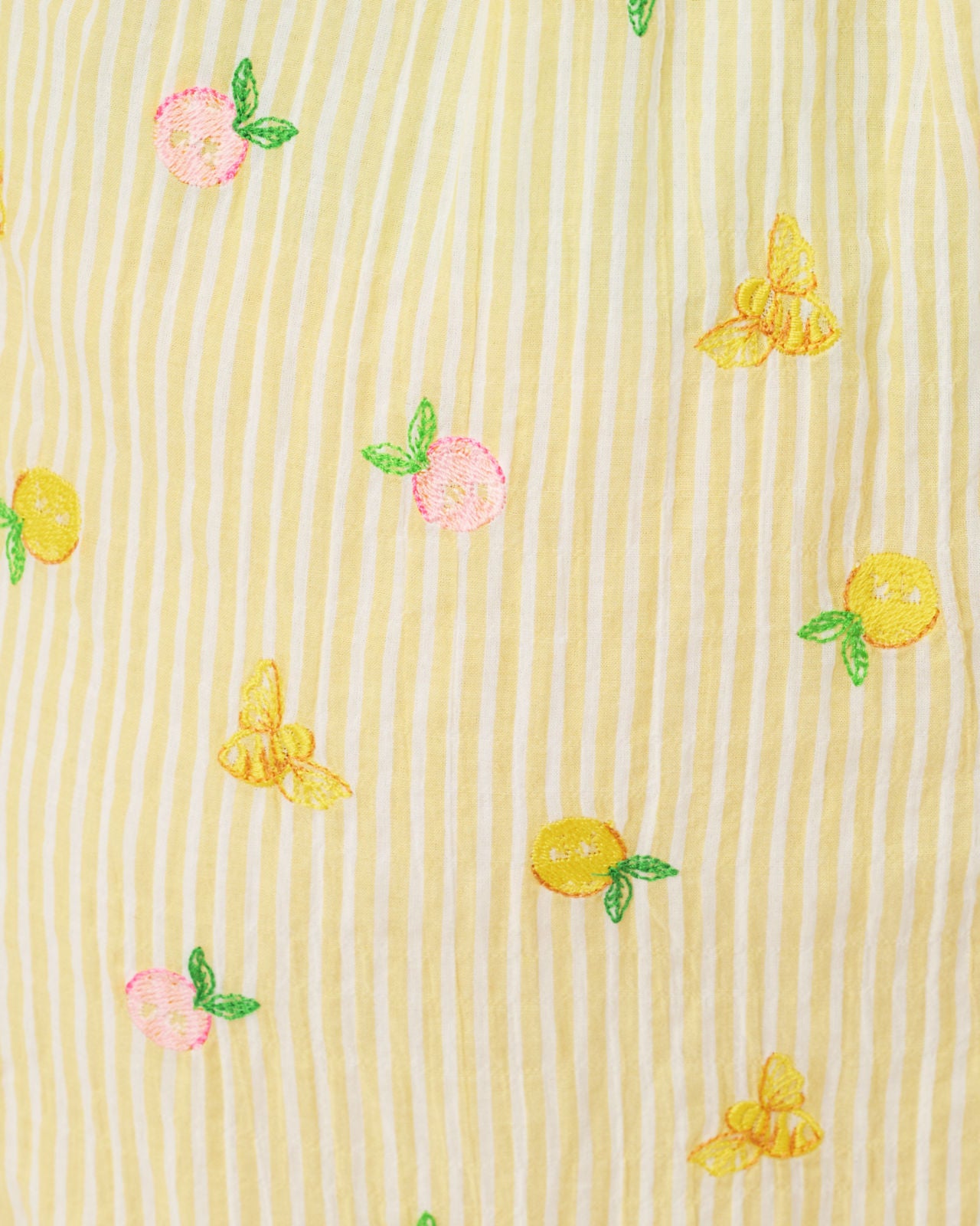 Hadly Smocked Maxi Dress In Oxford Stripe With Lemon Bee Embroidery