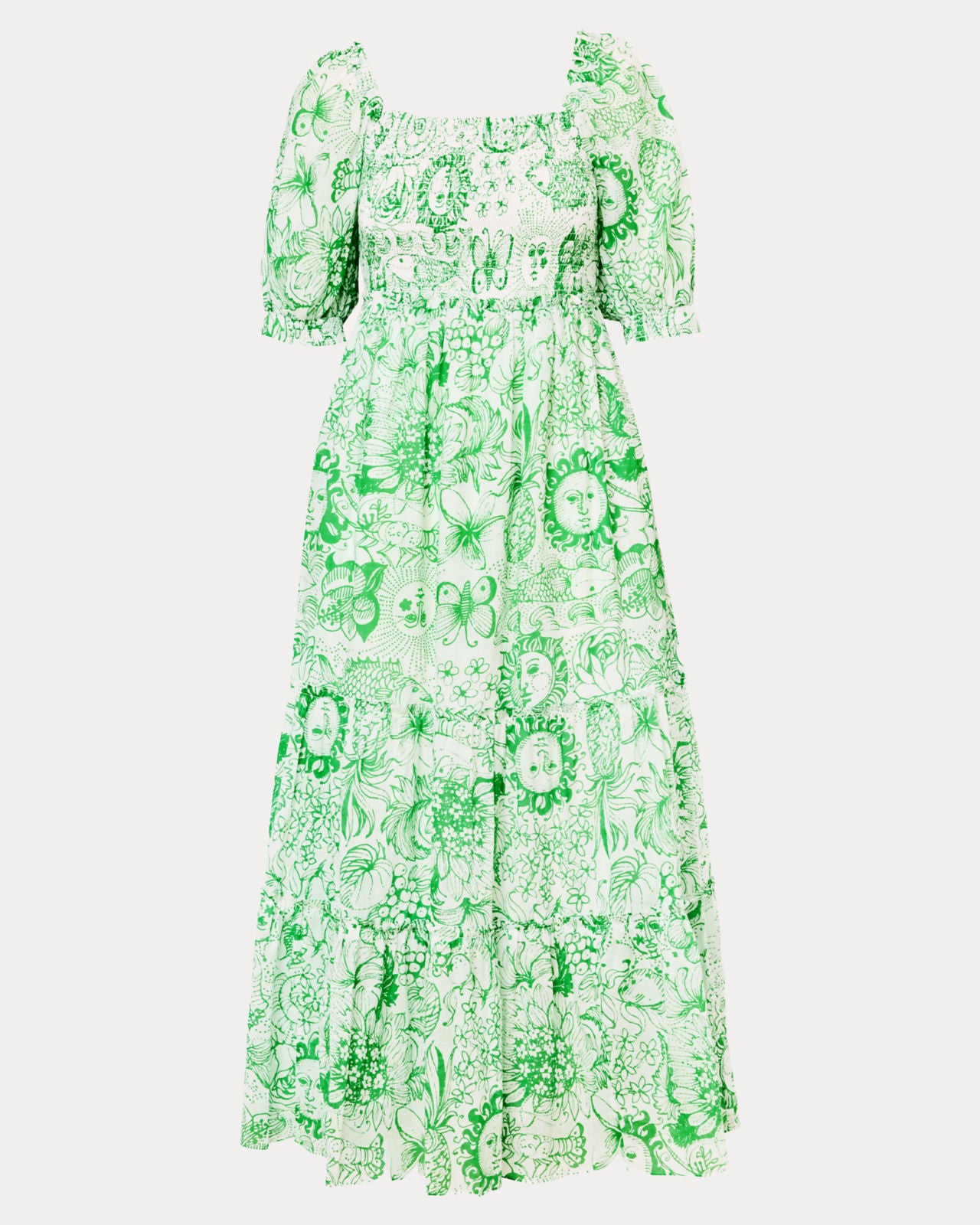 Hadly Short Sleeve Smocked Maxi Dress In Putting Green Fleur De Lilly