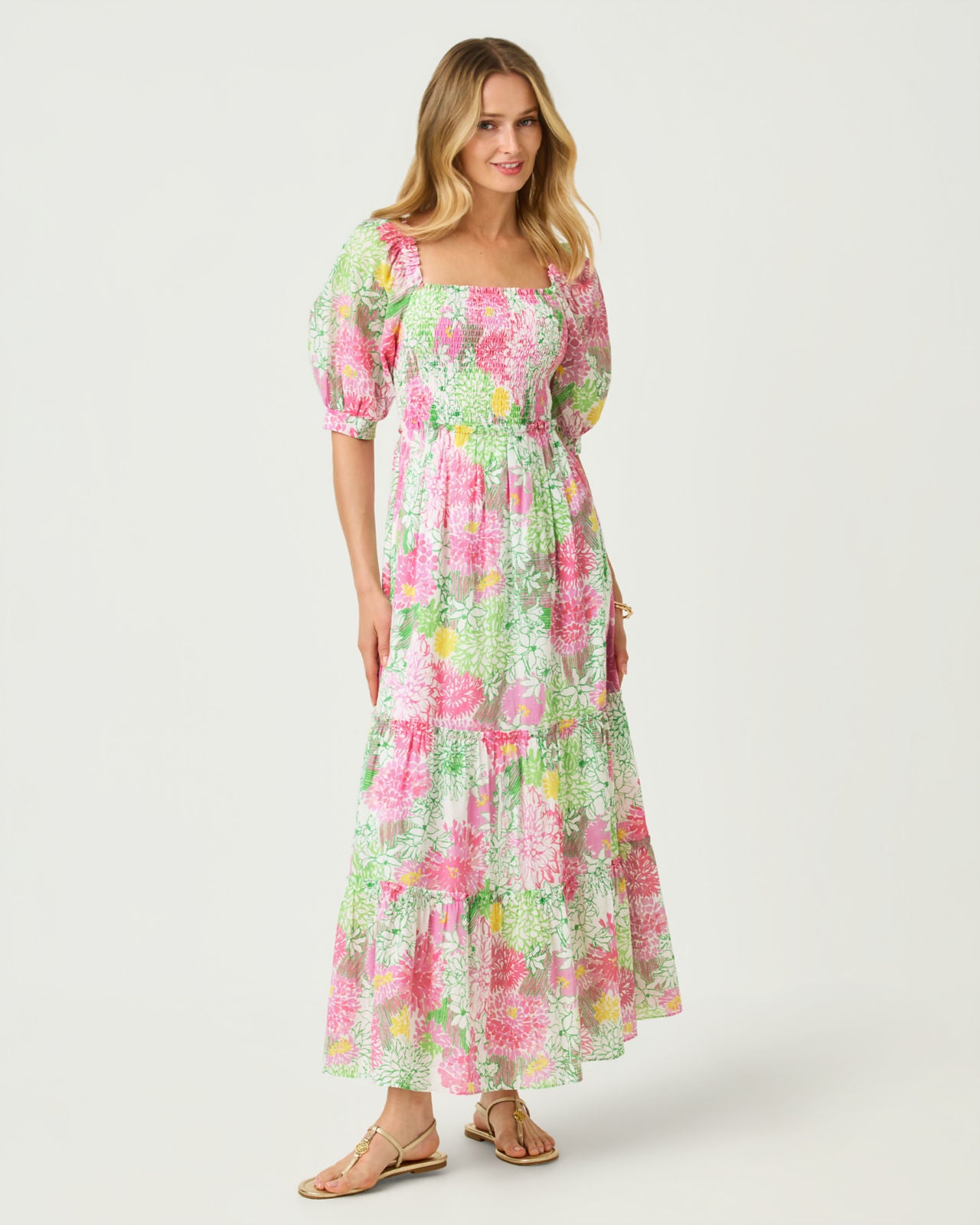 Hadly Short Sleeve Smocked Dress In Mum Patch