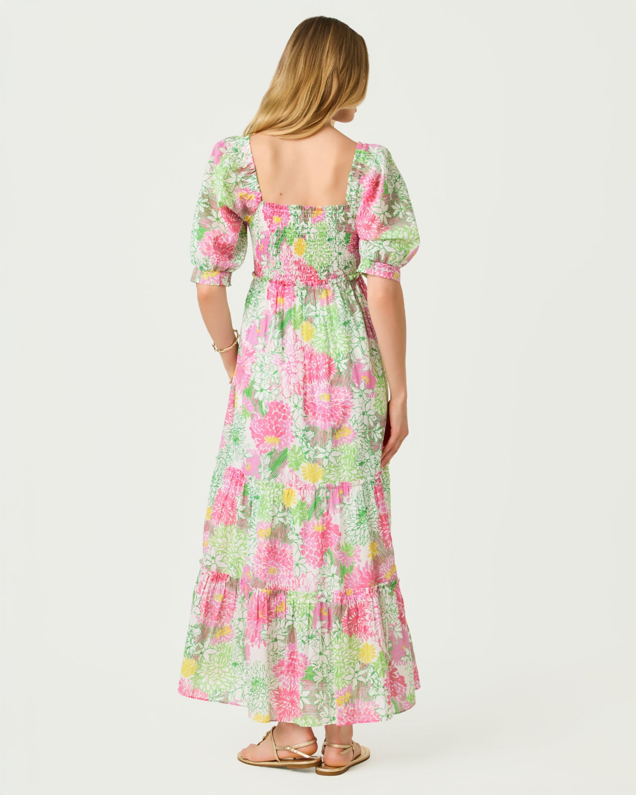 Hadly Short Sleeve Smocked Dress In Mum Patch