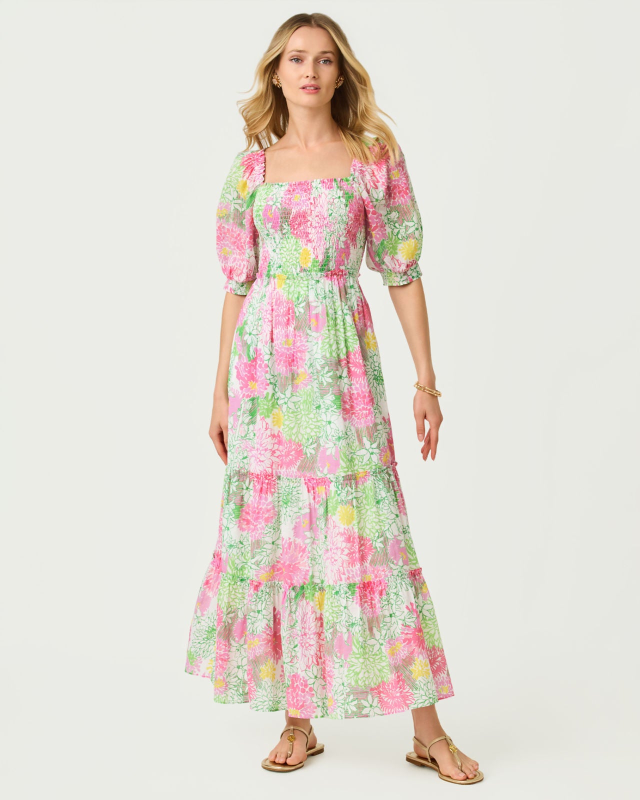 Hadly Short Sleeve Smocked Dress In Mum Patch