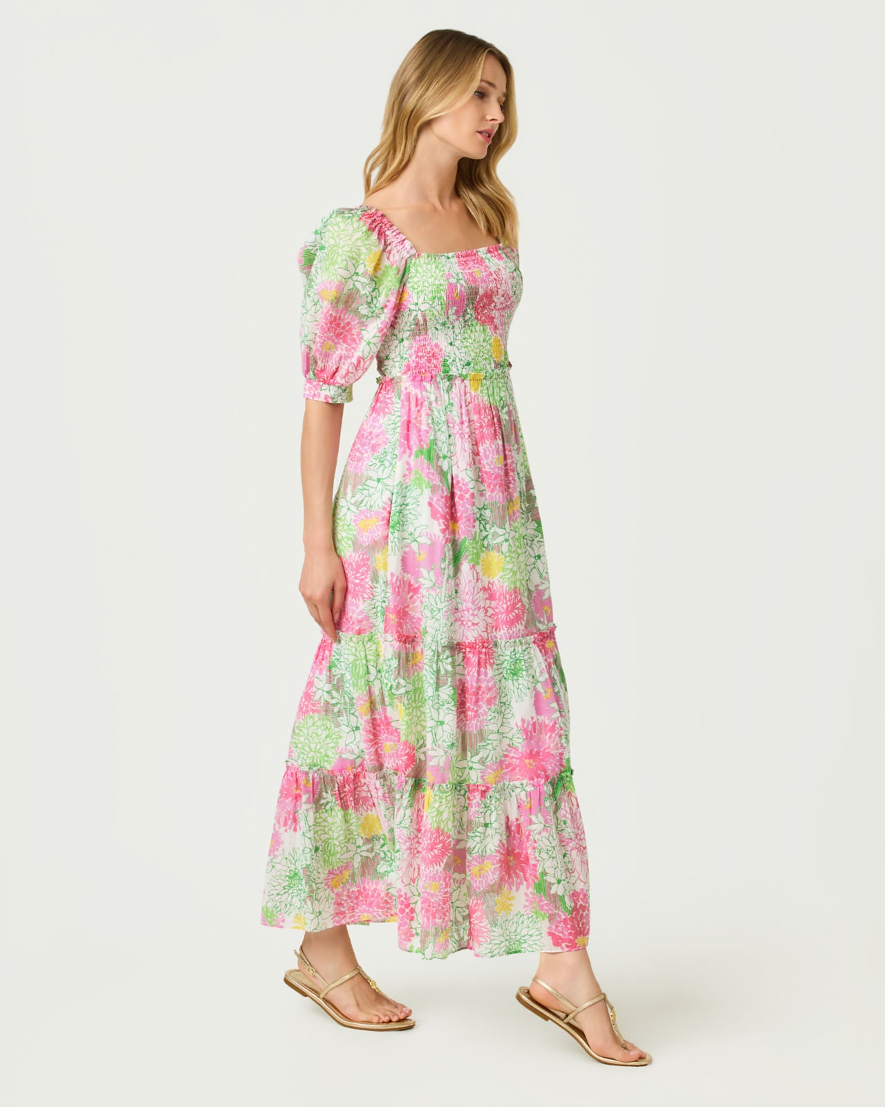 Hadly Short Sleeve Smocked Dress In Mum Patch