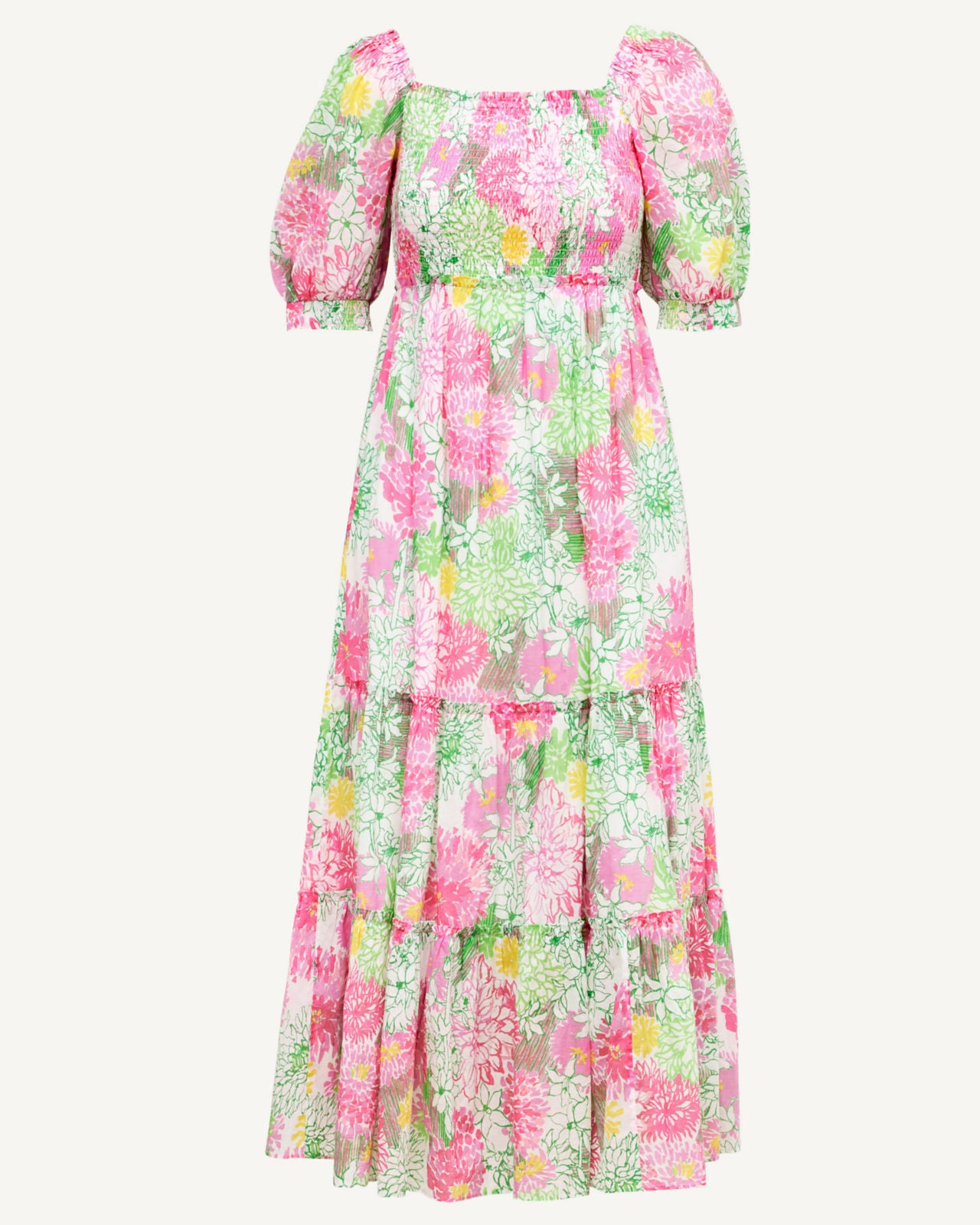 Hadly Short Sleeve Smocked Dress In Mum Patch