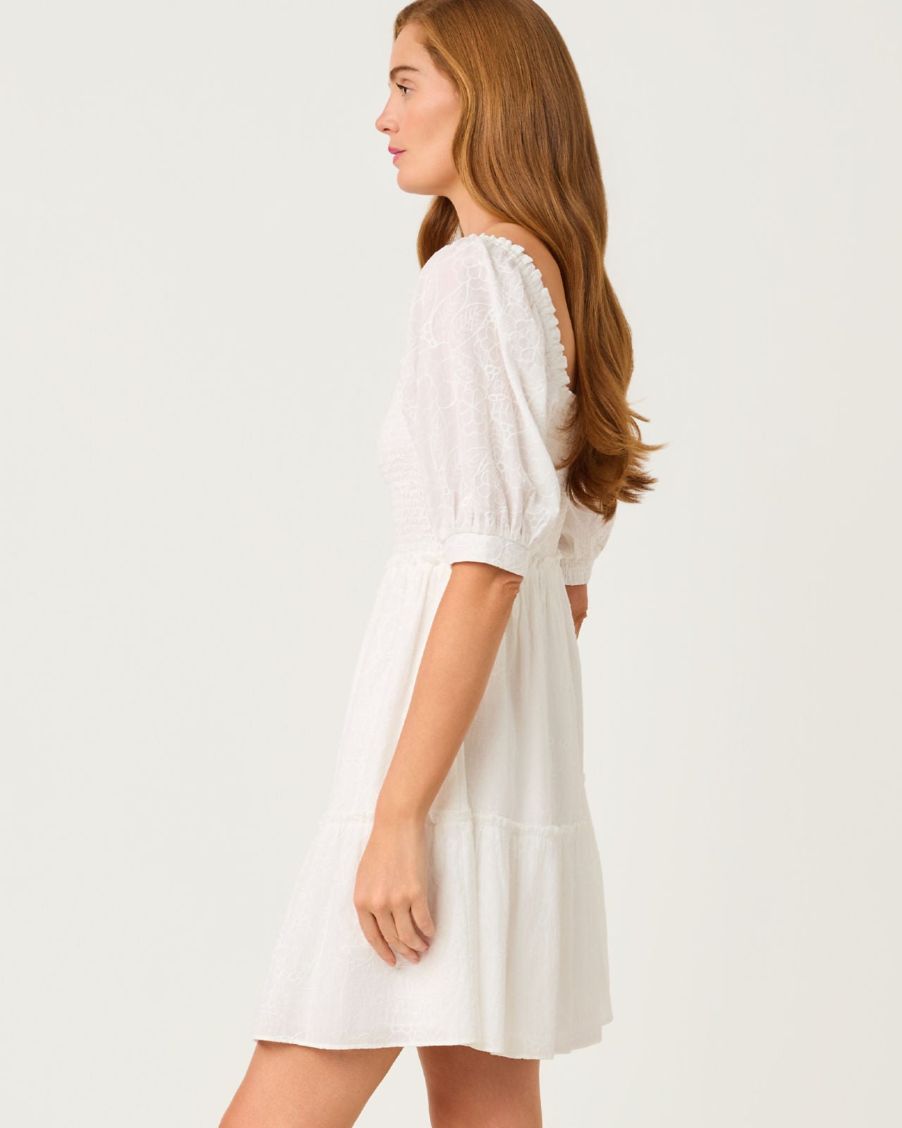 Hadly Short Sleeve Smocked Dress In Resort White Sunshowers Embroidery