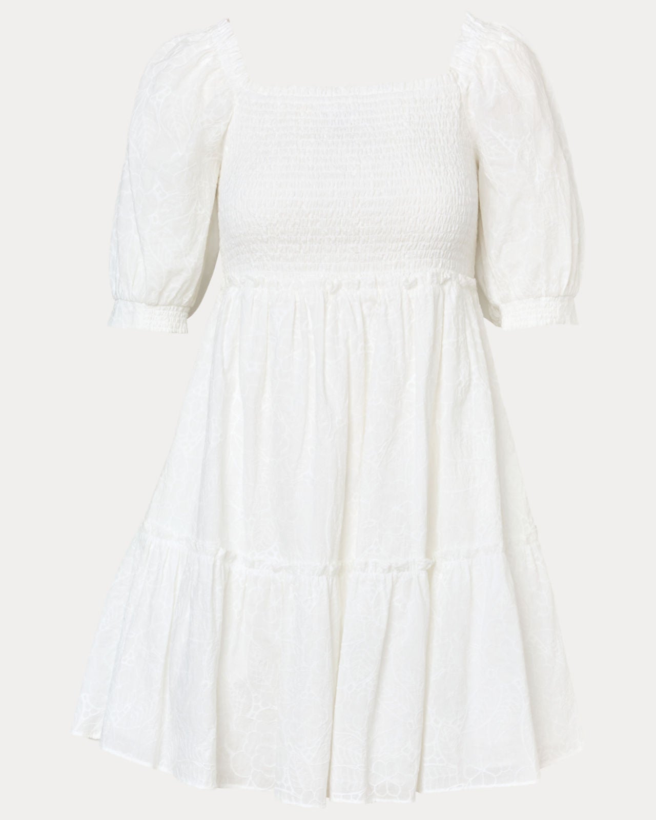 Hadly Short Sleeve Smocked Dress In Resort White Sunshowers Embroidery