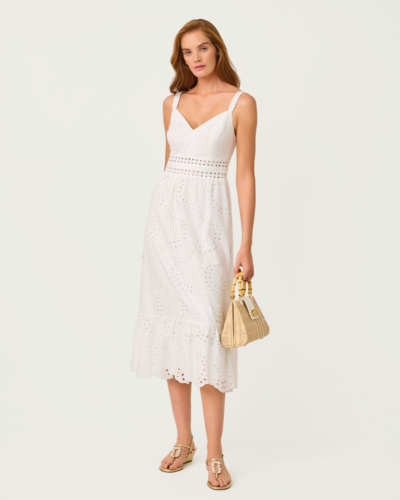 Tiah Midi Dress In Resort White Eyelet