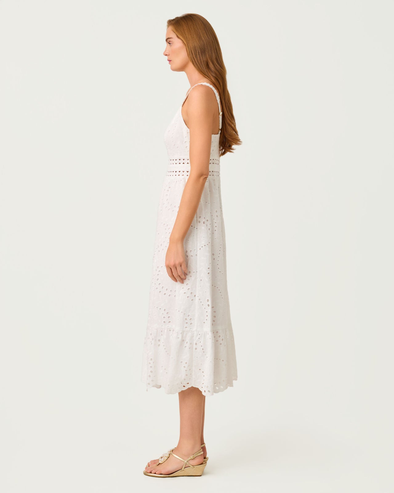Tiah Midi Dress In Resort White Eyelet