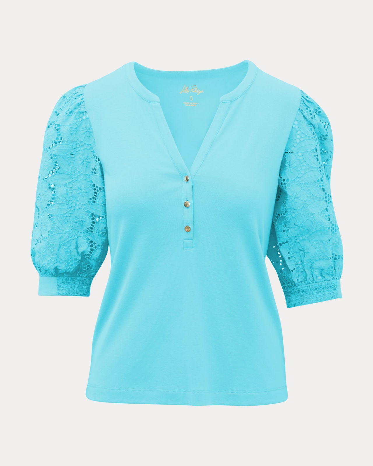 Ronson Eyelet Knit Top In Capri Blue