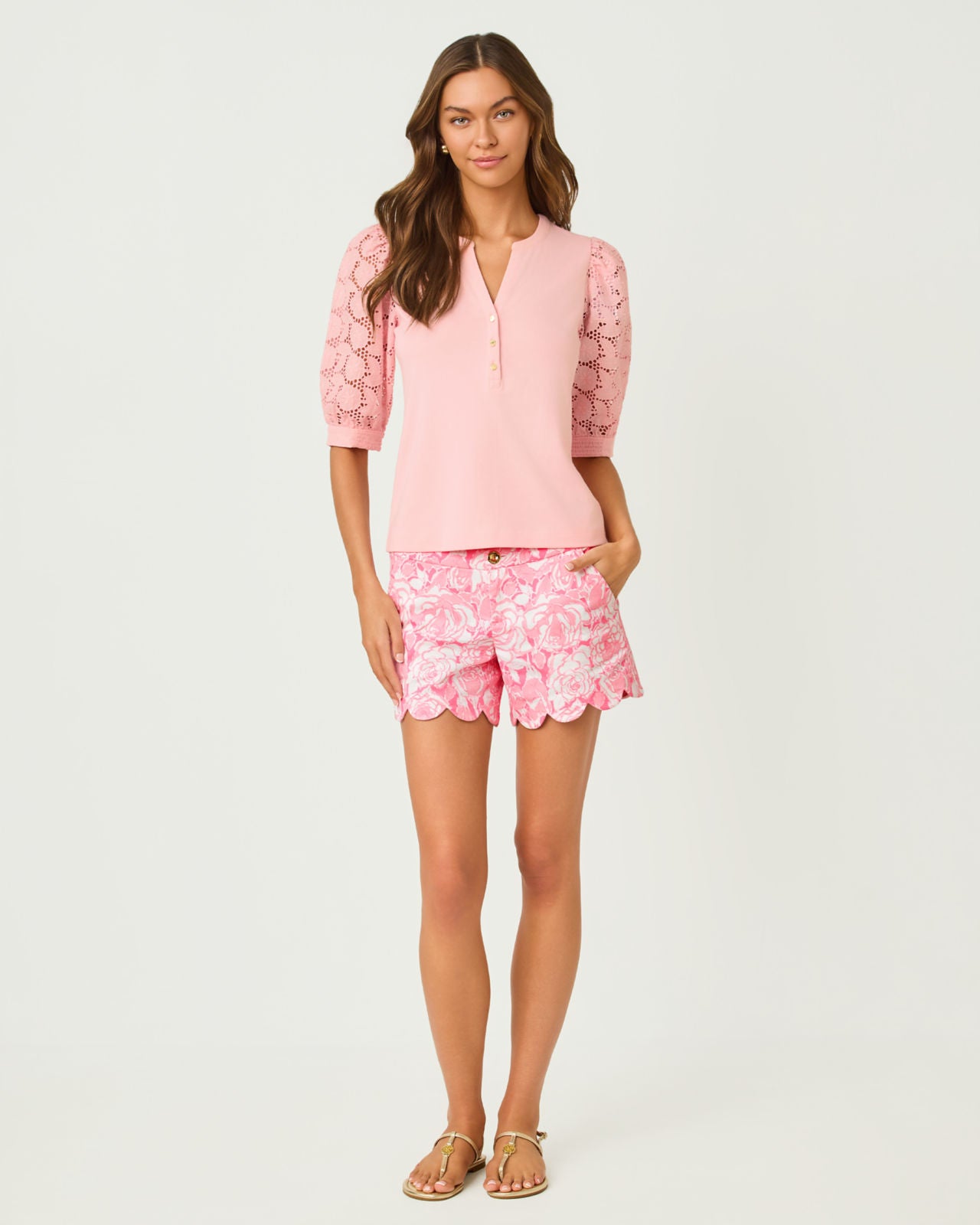 Ronson Eyelet Knit Top In Pink Muse