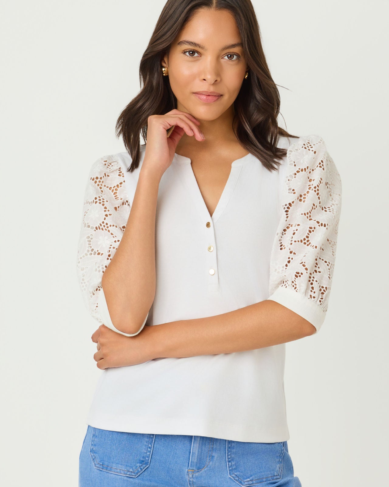 Ronson Eyelet Knit Top In Resort White