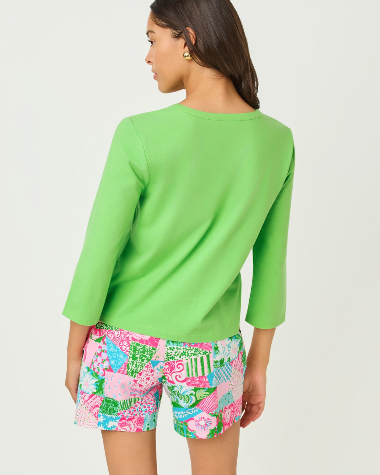 Clairmont 3/4 Sleeved Trimmed Knit Top In Jackfruit Green