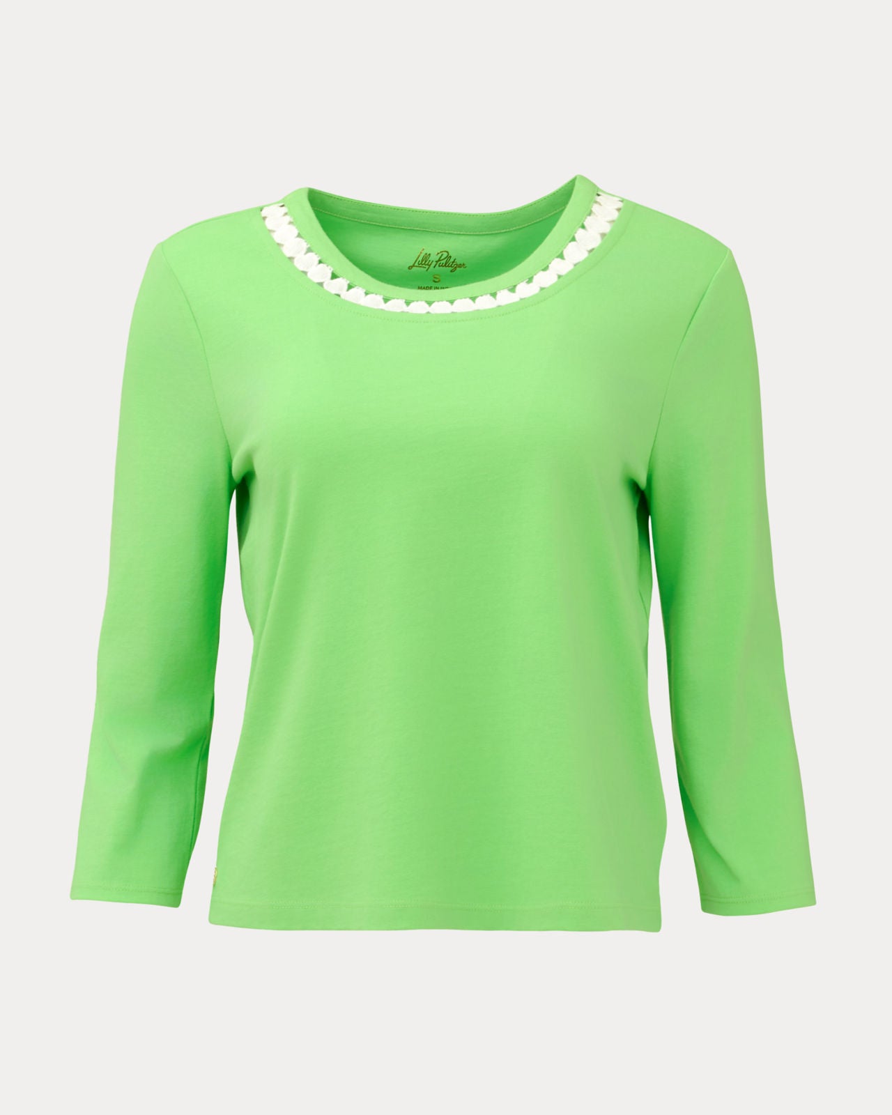 Clairmont 3/4 Sleeved Trimmed Knit Top In Jackfruit Green
