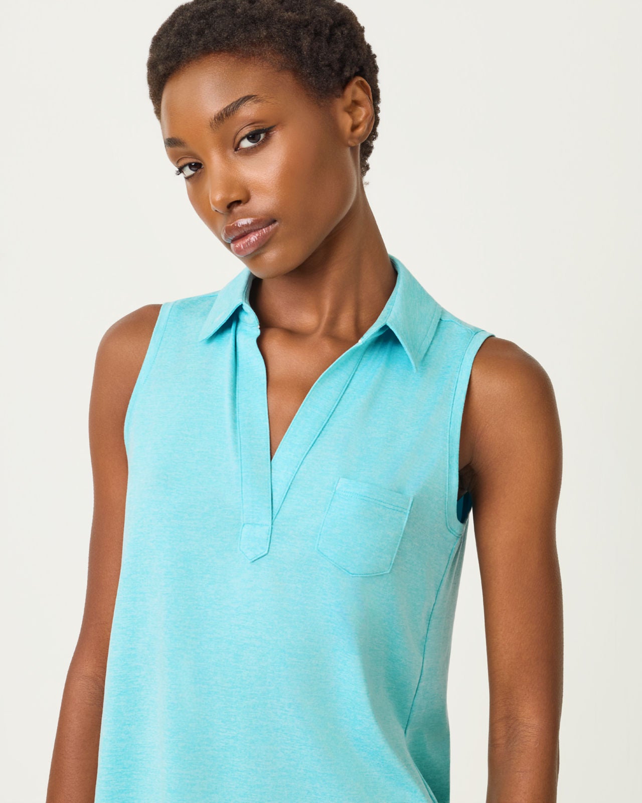 Dune Sleeveless Polo UPF 50+ In Heathered Capri Blue