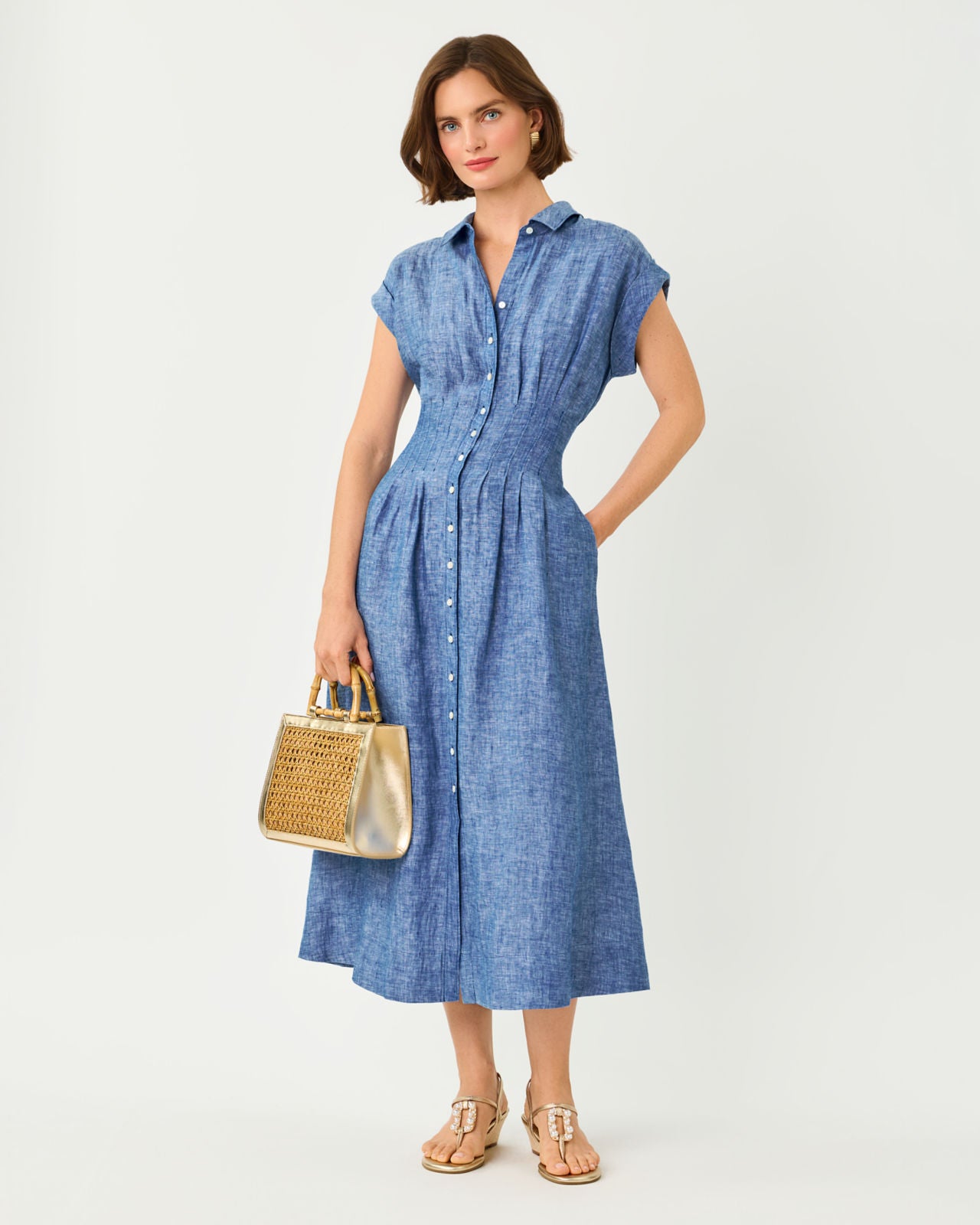 Tonya Midi Shirtdress In Starlight Navy X Resort White