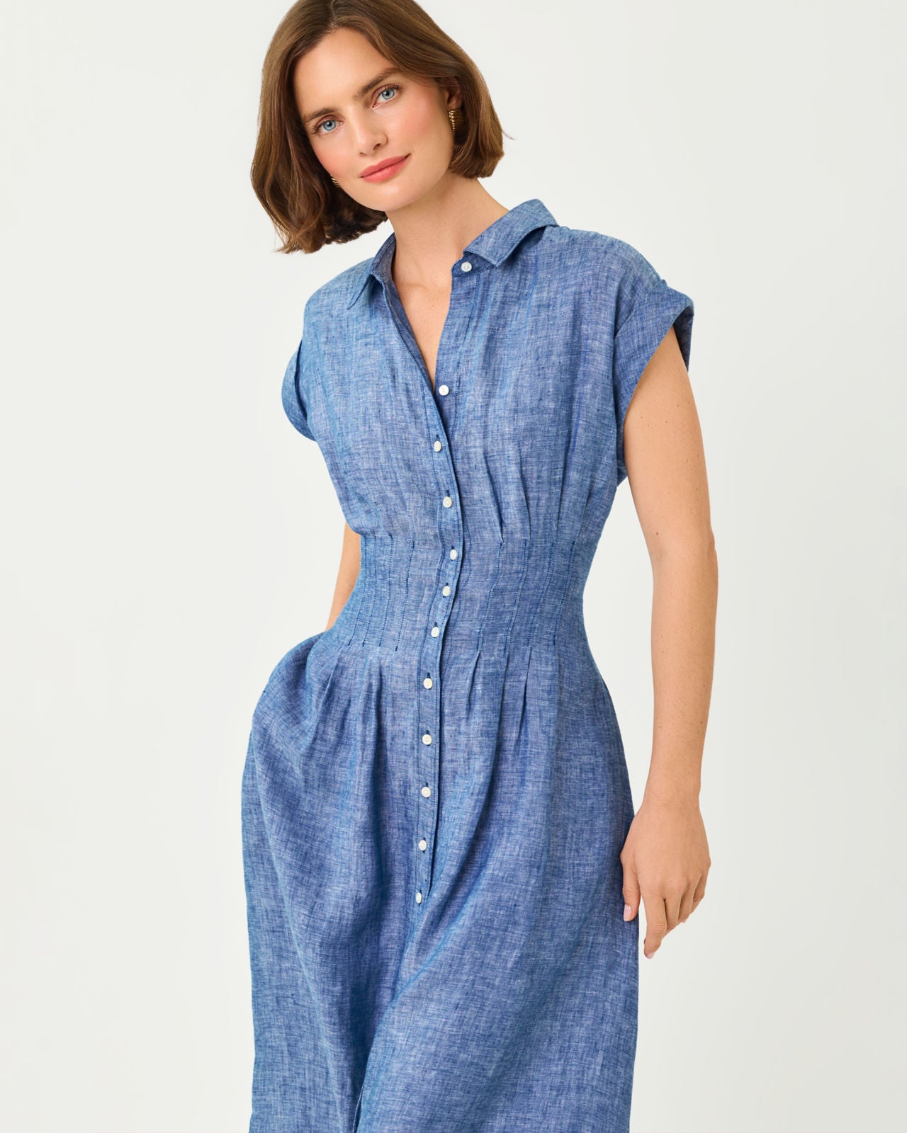 Tonya Midi Shirtdress In Starlight Navy X Resort White