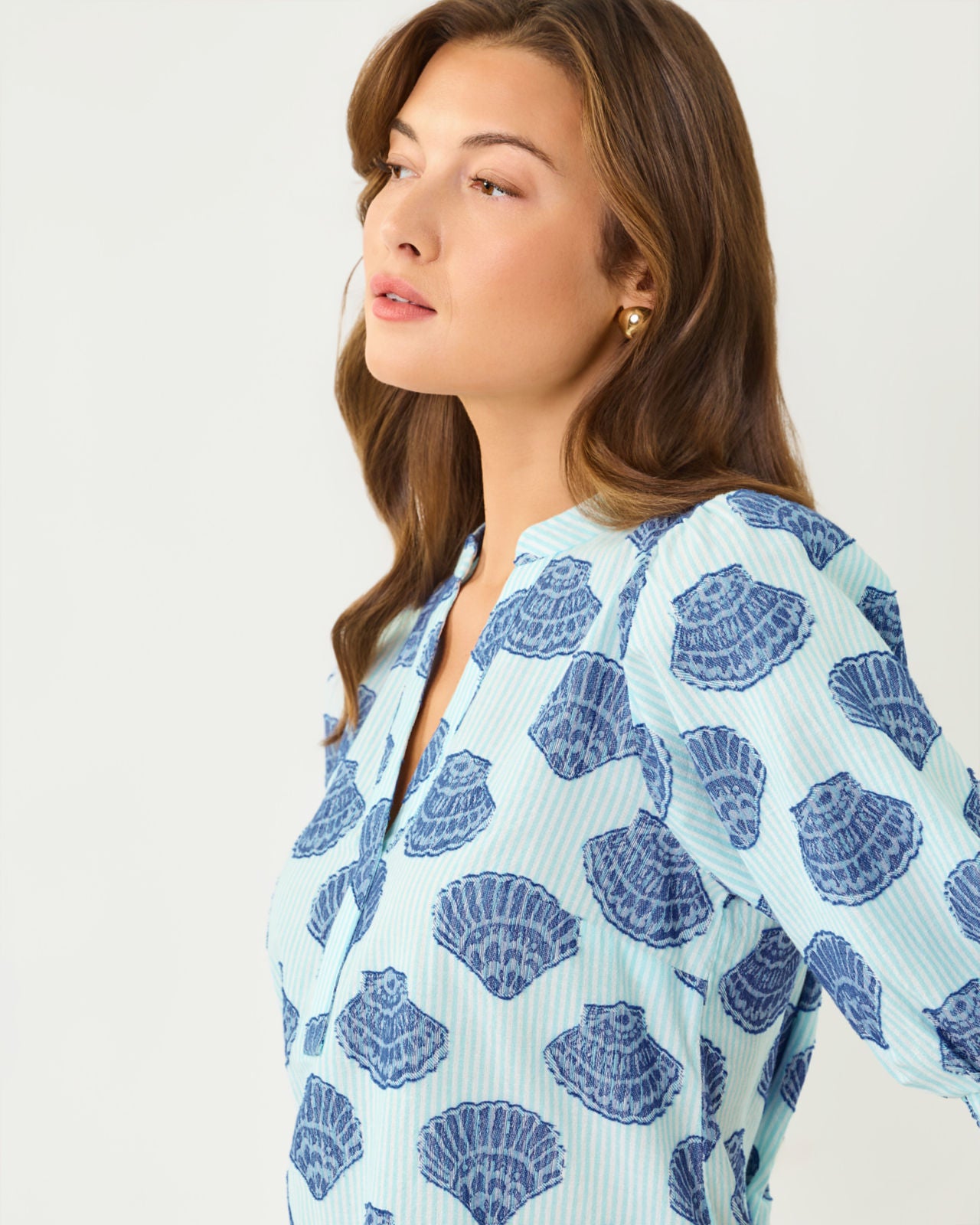Mialeigh Elbow Sleeve Top In Seashell Jacquard