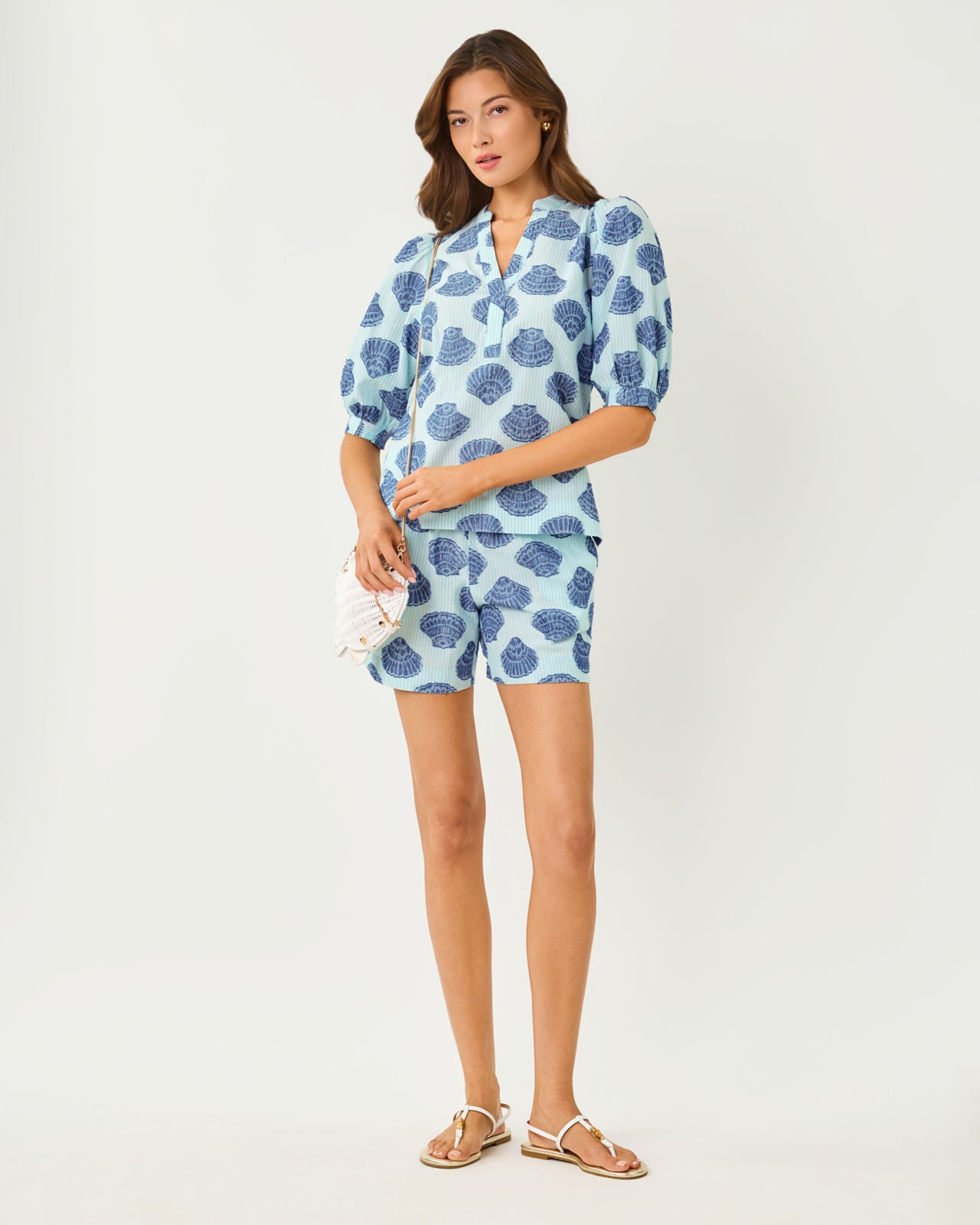 Mialeigh Elbow Sleeve Top In Seashell Jacquard
