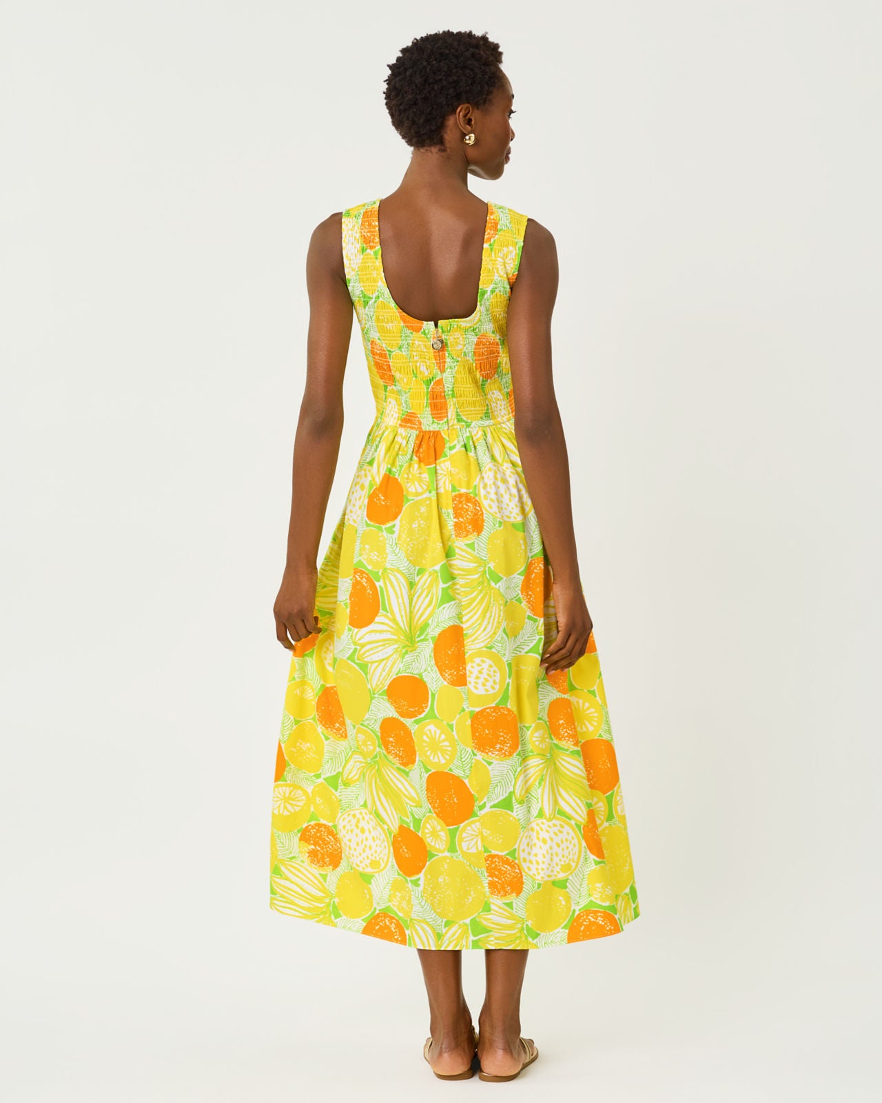 Daisey Smocked Midi Dress In Zesty