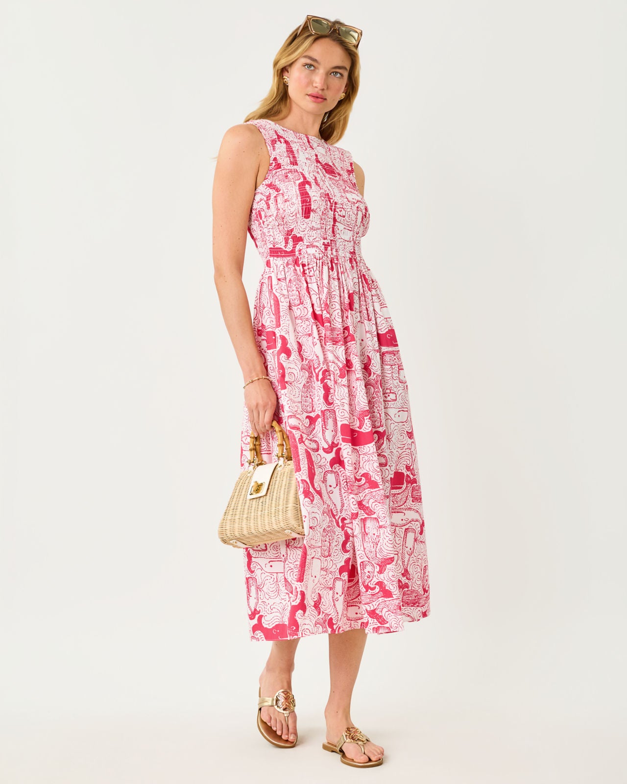 Daisey Smocked Midi Dress In Thar She Blows