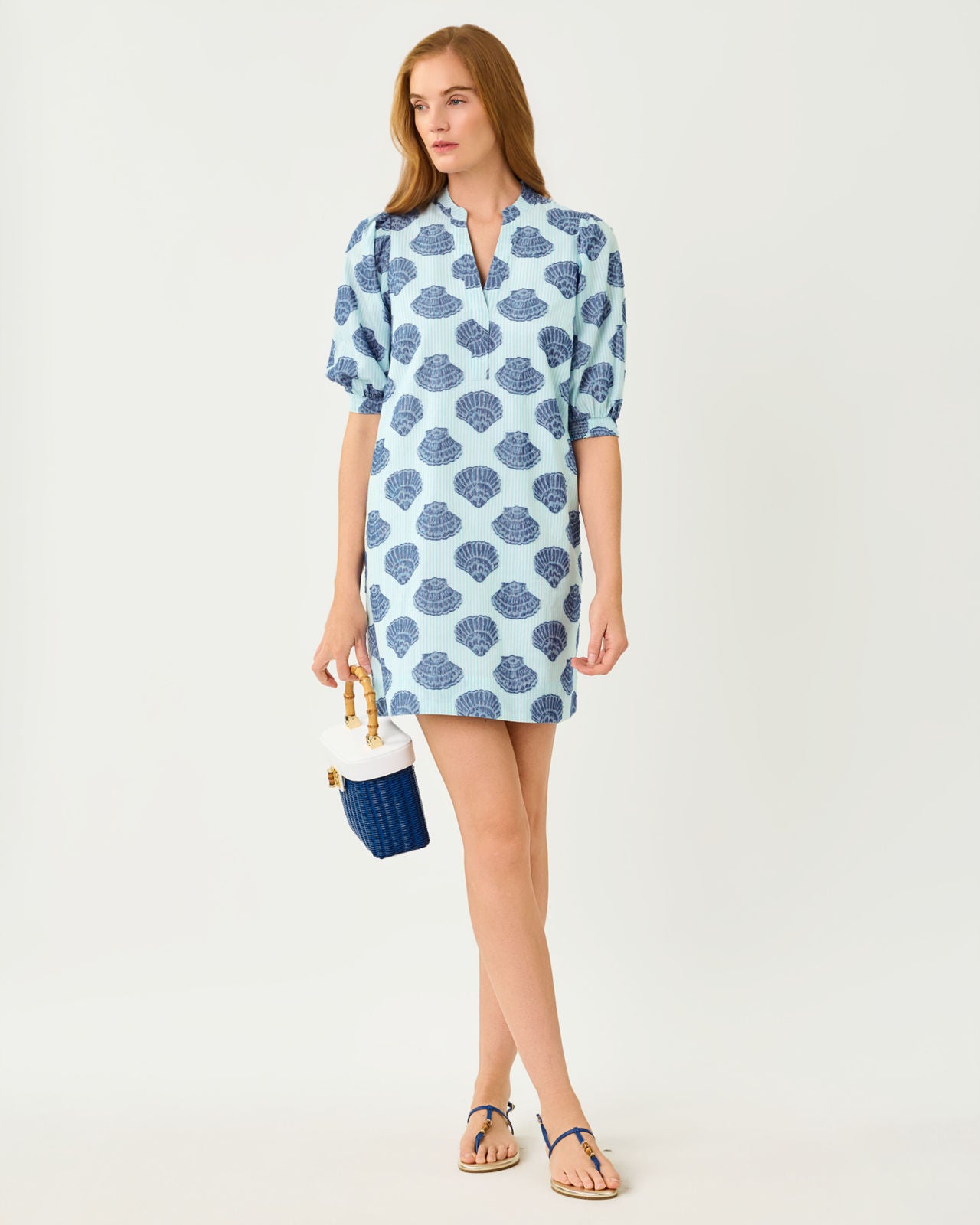 Mialeigh Elbow Sleeve Dress In Seashell Jacquard