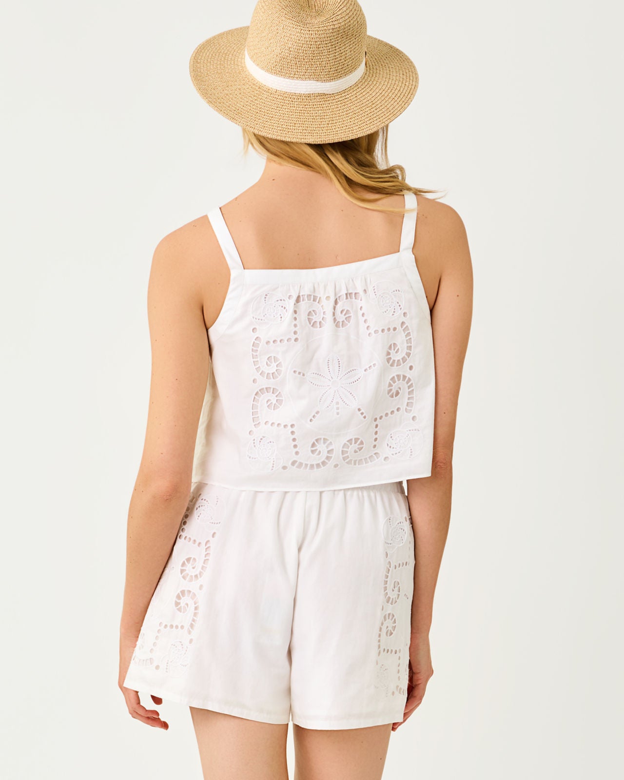 Maisey Cropped Top In Shell Of A Time Eyelet
