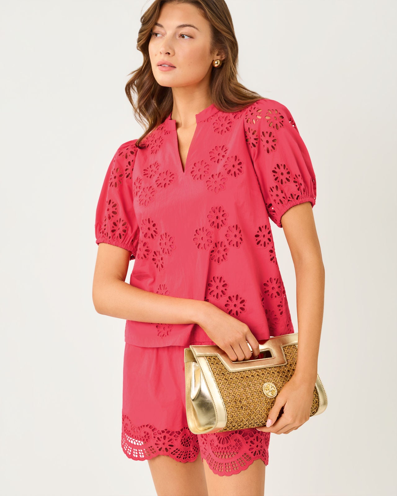 Castine Short Sleeve Top In Medallion Petals Eyelet