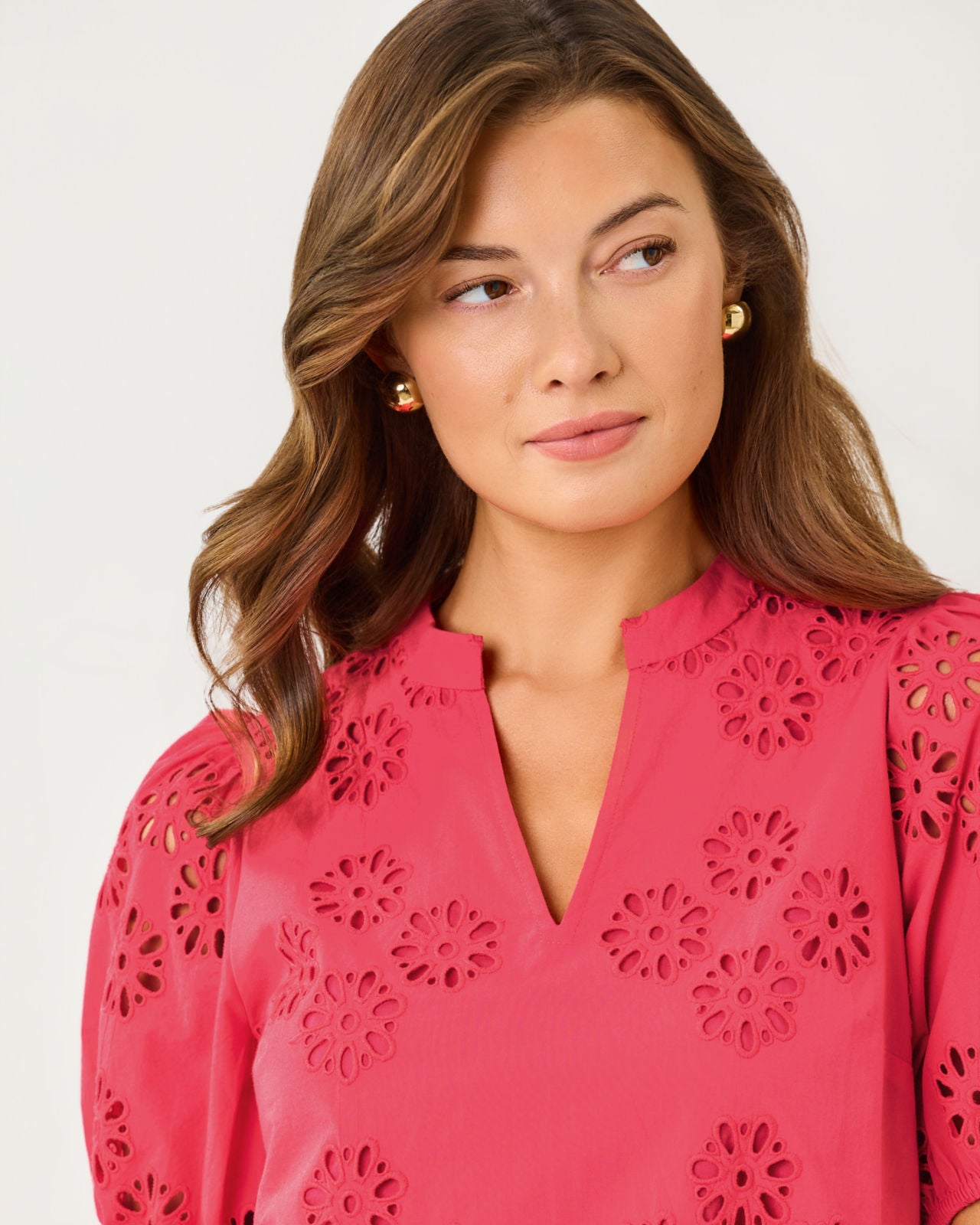 Castine Short Sleeve Top In Medallion Petals Eyelet