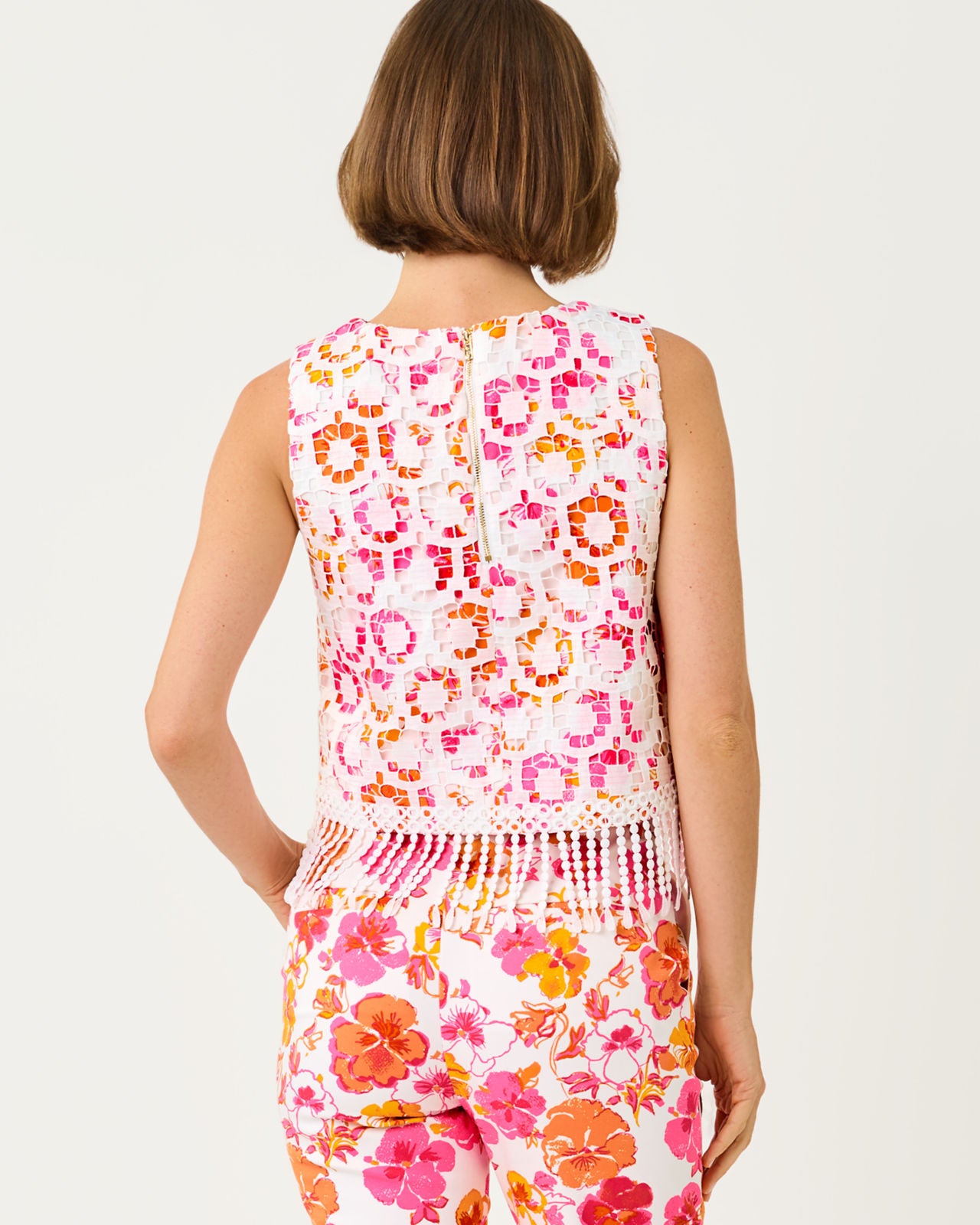 Annaleese Sleeveless Crop Top In Pansy Fansy
