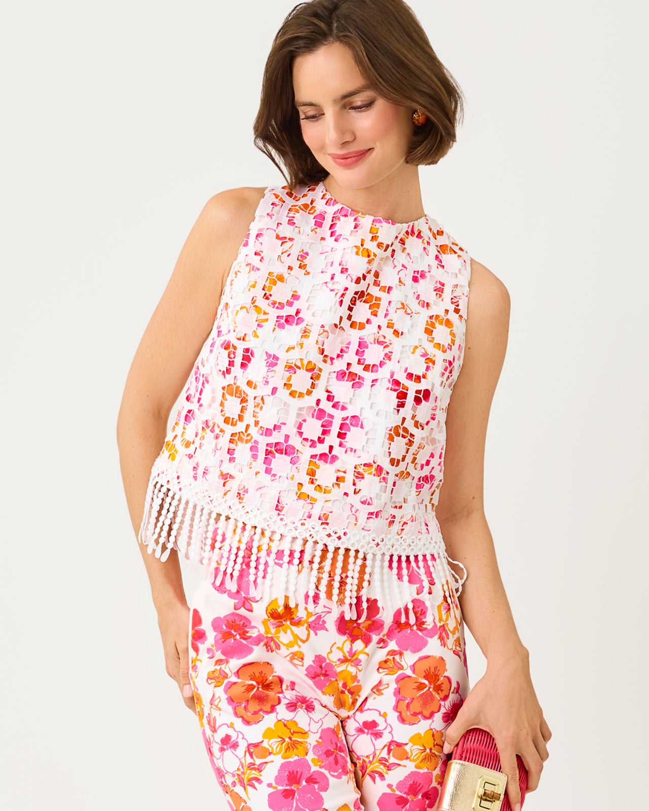 Annaleese Sleeveless Crop Top In Pansy Fansy