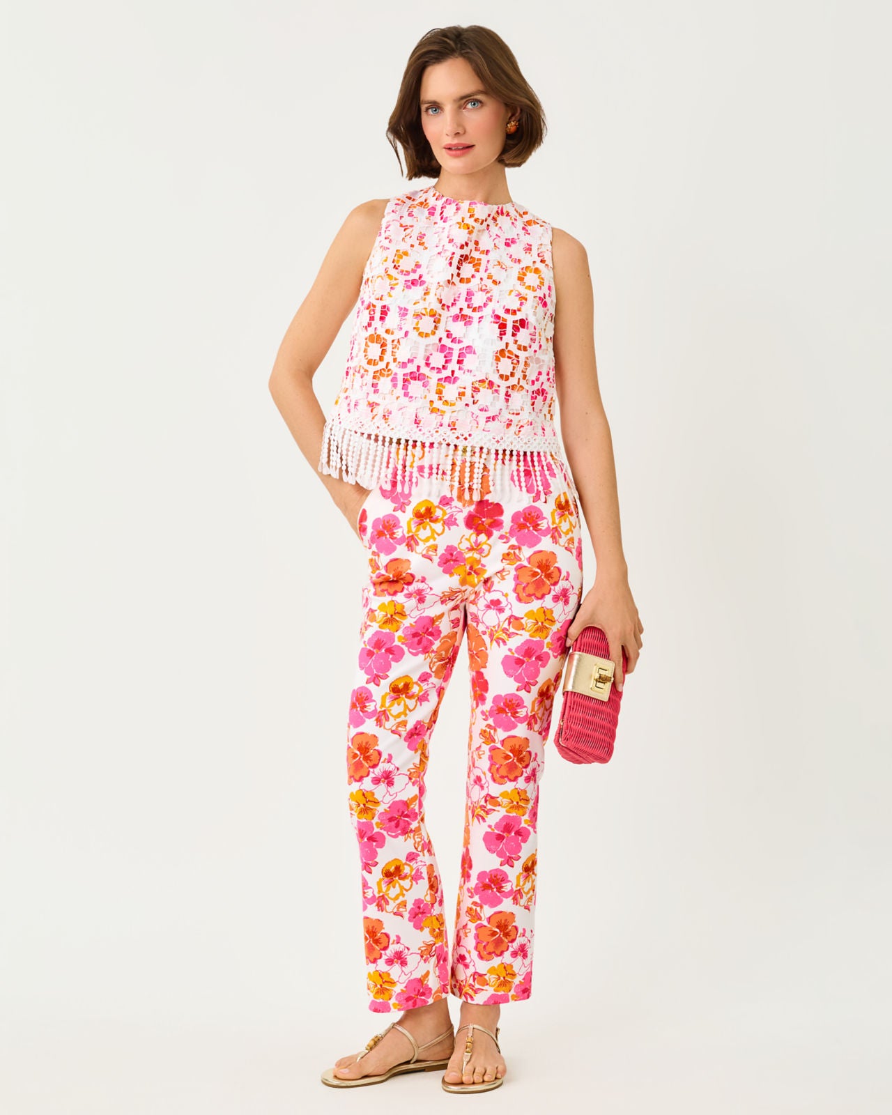 Annaleese Sleeveless Crop Top In Pansy Fansy