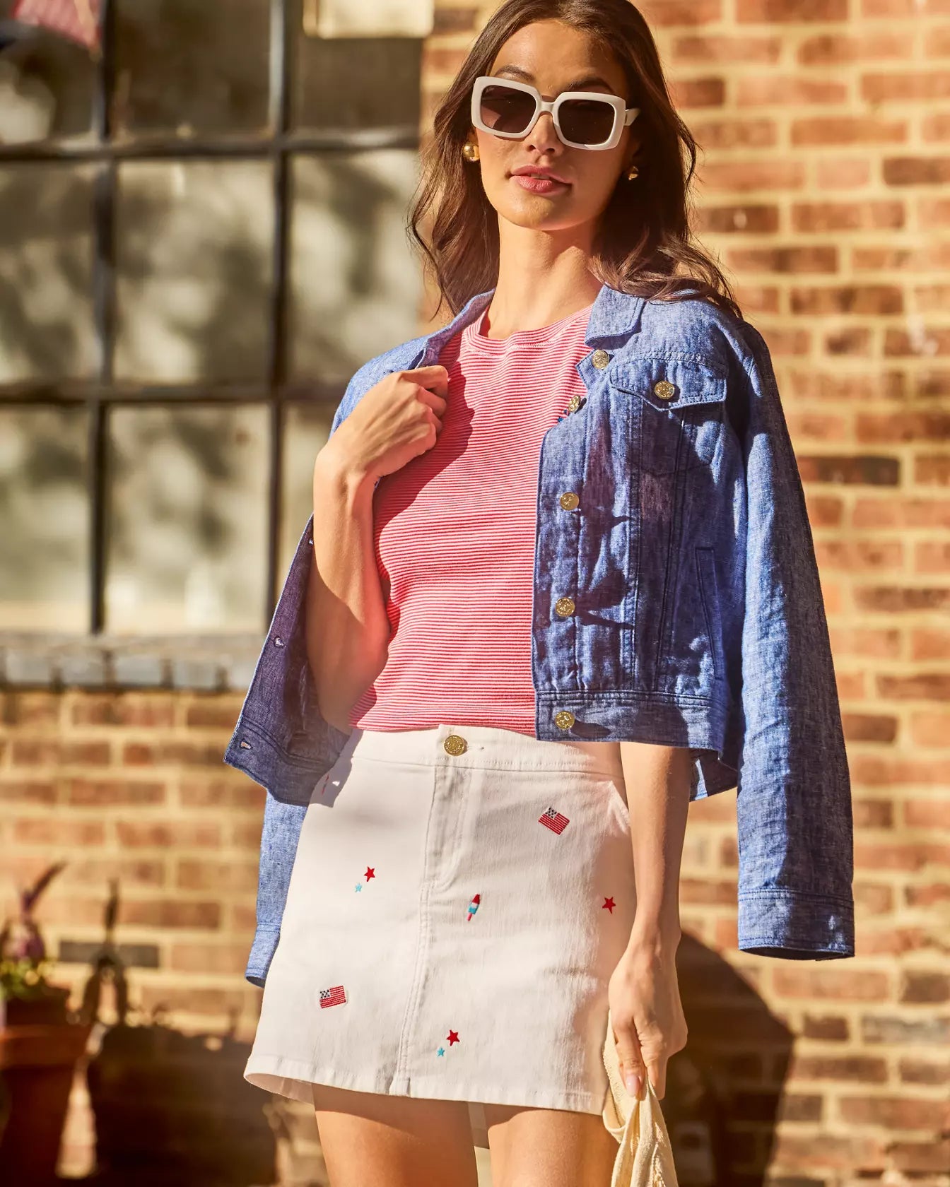 Colette Denim Skort In Its A 250th Celebration Embroidery