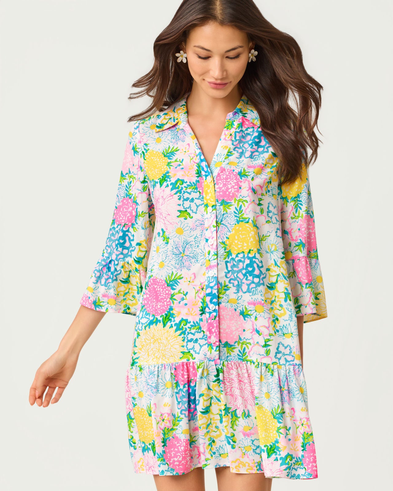 Rayanna Tunic Dress In Multi Lilly Garden