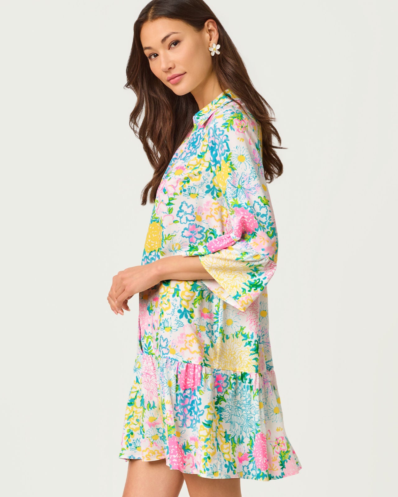 Rayanna Tunic Dress In Multi Lilly Garden