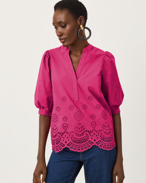 Mialeigh Top In Berry Bouquet Scalloped Eyelet