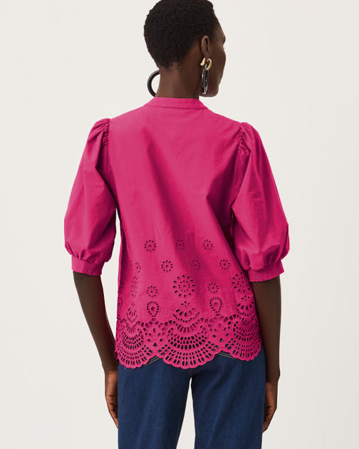 Mialeigh Top In Berry Bouquet Scalloped Eyelet