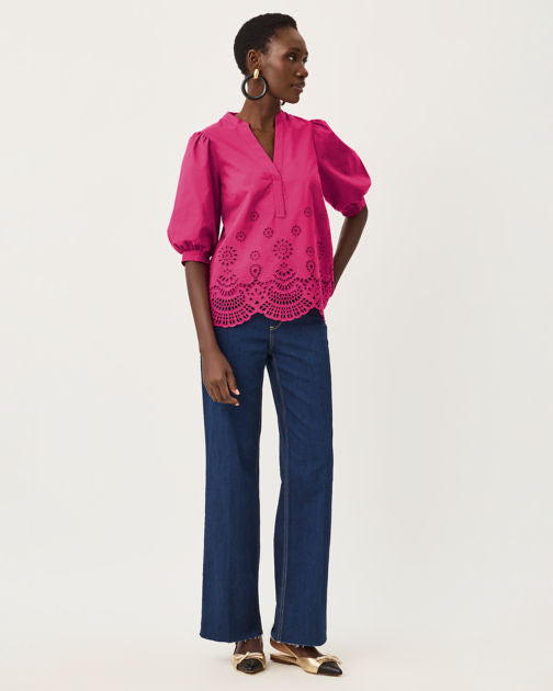 Mialeigh Top In Berry Bouquet Scalloped Eyelet
