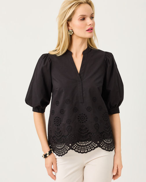Mialeigh Top Noir Scalloped Eyelet