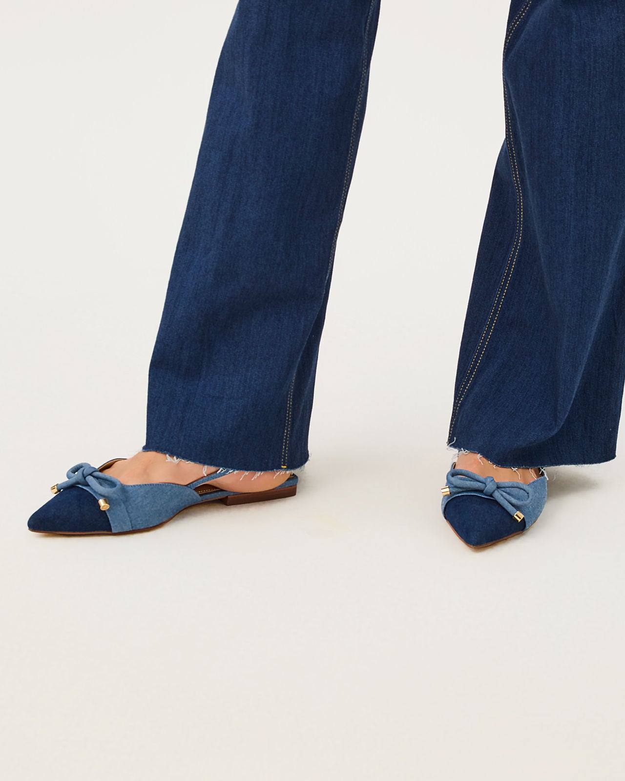 Brit Denim Bow Slingback In Light Wash