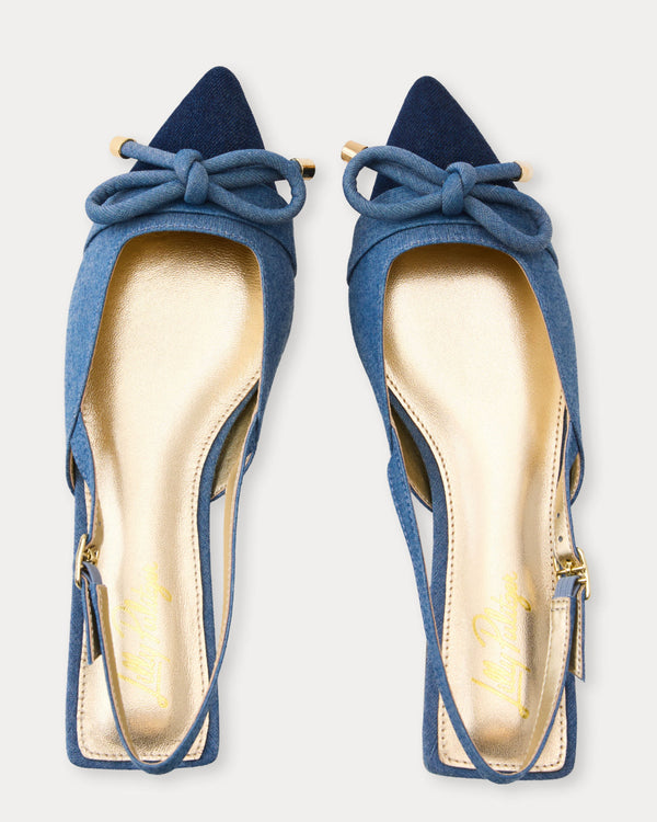 Brit Denim Bow Slingback In Light Wash