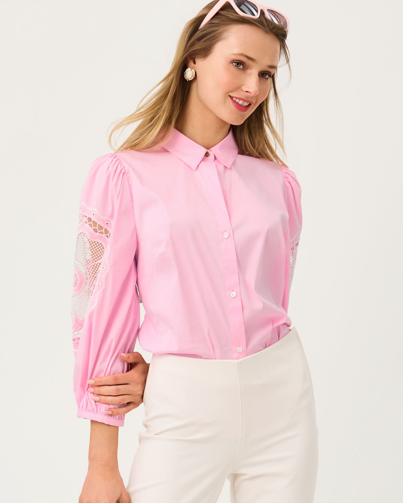 The Flower Lace Lilly Shirt In Oleander Pink