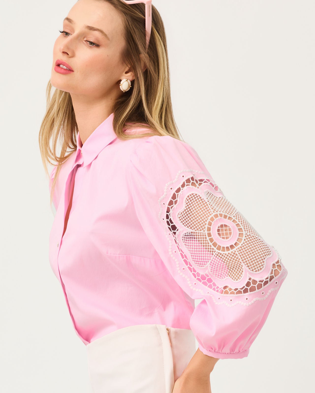 The Flower Lace Lilly Shirt In Oleander Pink